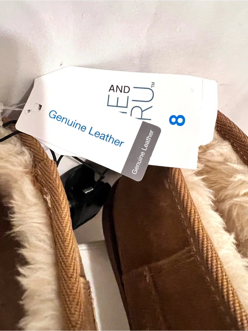 Time and Tru-NWT-Women's Ankle Boots-Tan-Leather Suede-Slip On-Sz. 8-Faux Fur